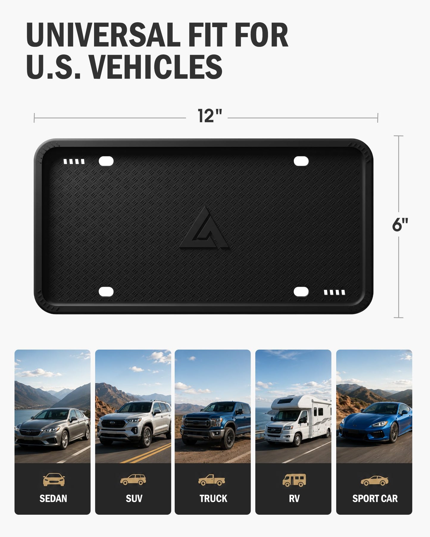 Aujen Silicone License Plate Frame – 2 Pack, Black – Rust-Proof & Weatherproof