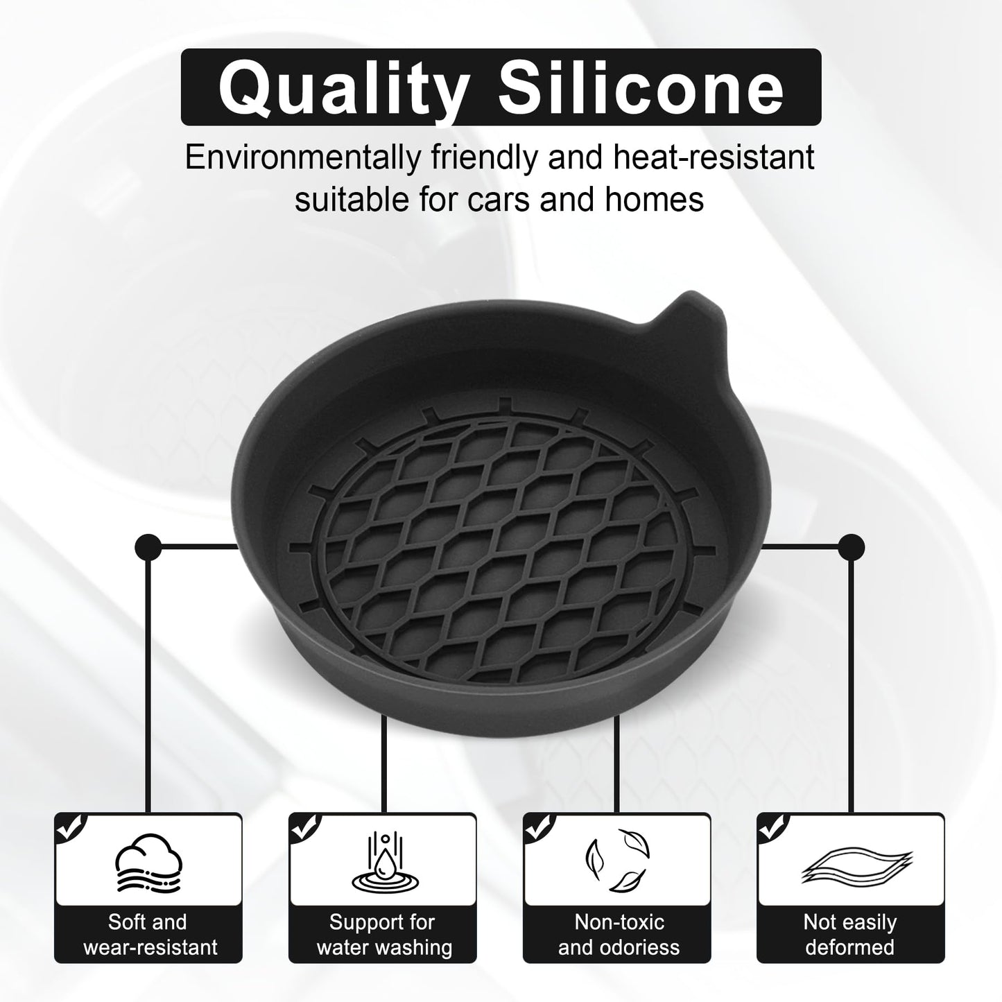 SINGARO Cup Holder Coaster – Silicone, Non-Slip – 4 Pack, Black