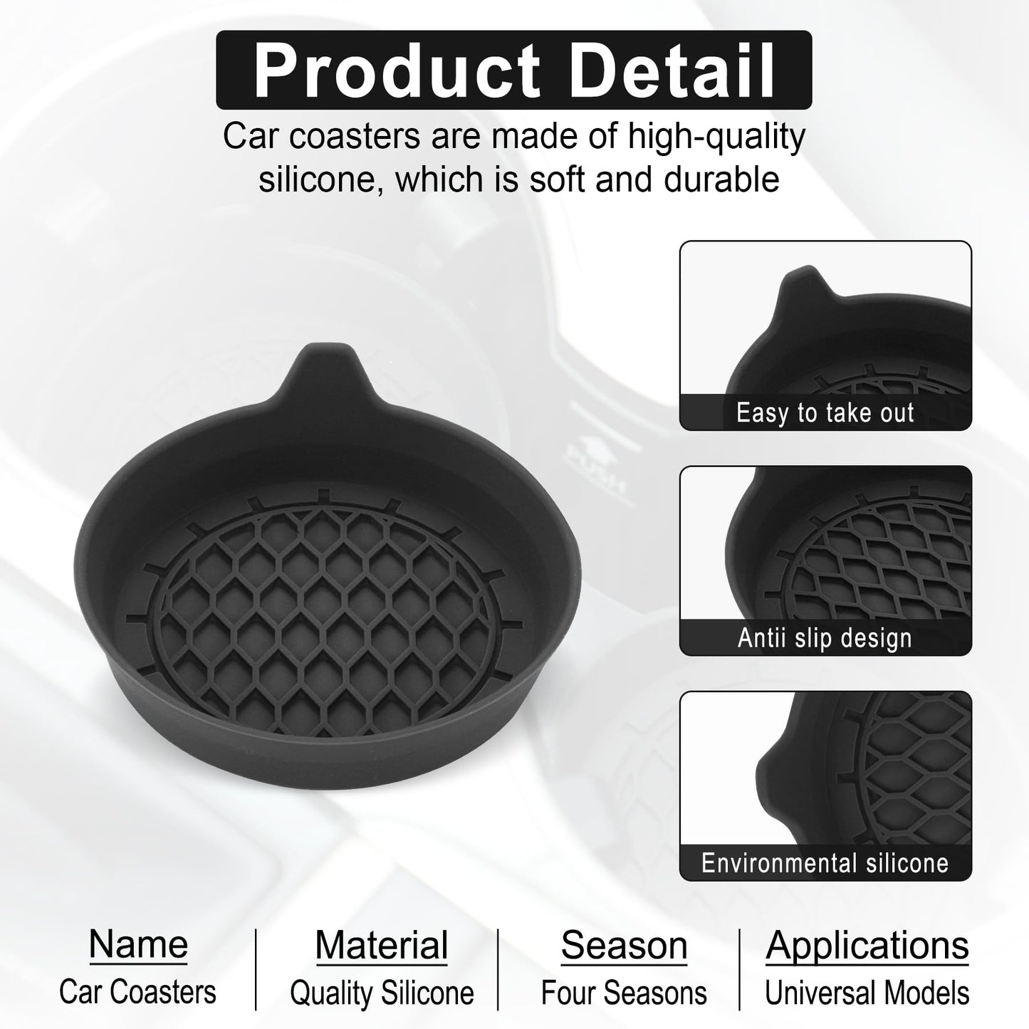 SINGARO Cup Holder Coaster – Silicone, Non-Slip – 4 Pack, Black